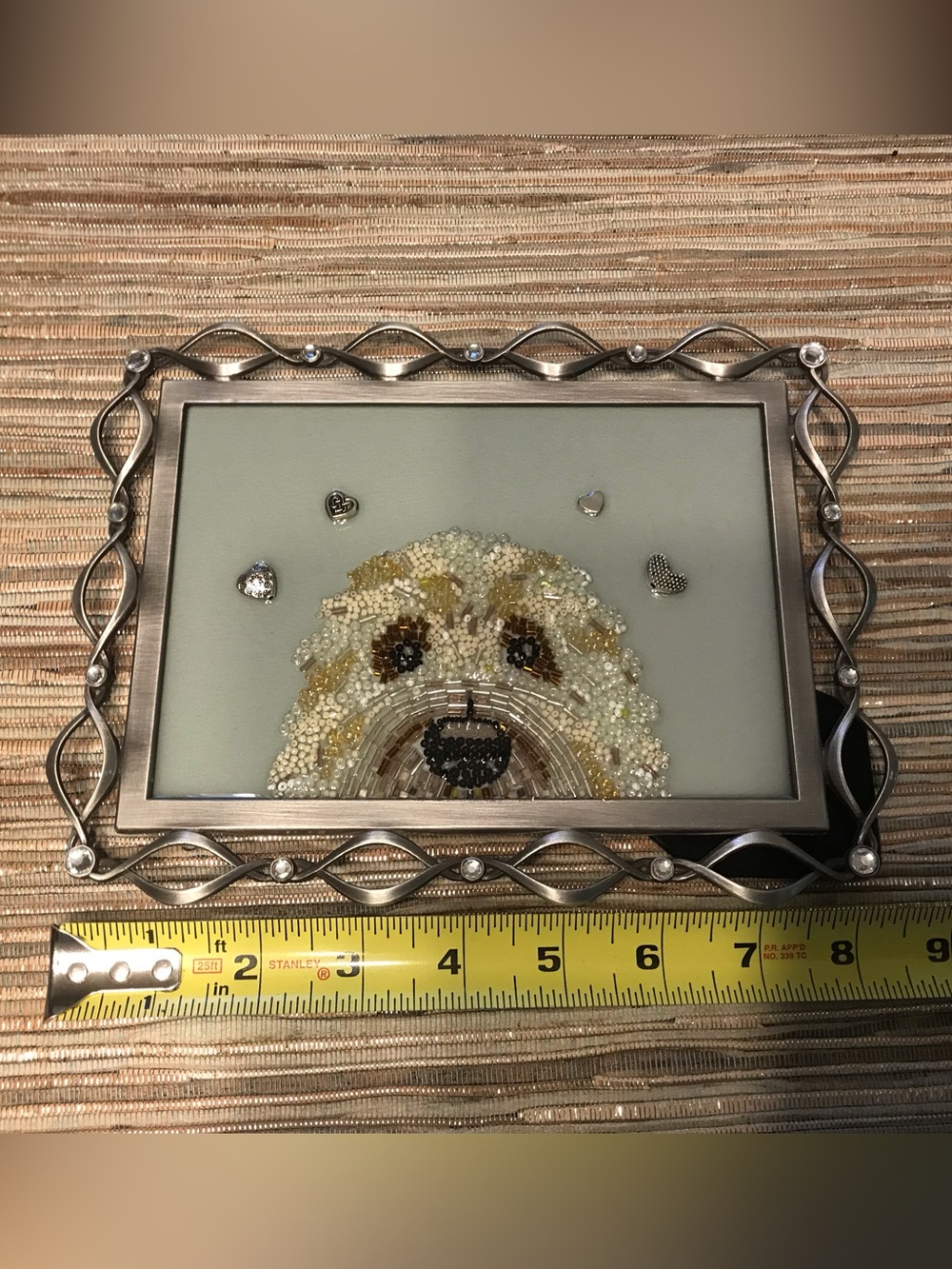 Artisan Beaded Puppy Dog Art — Neutral Tones